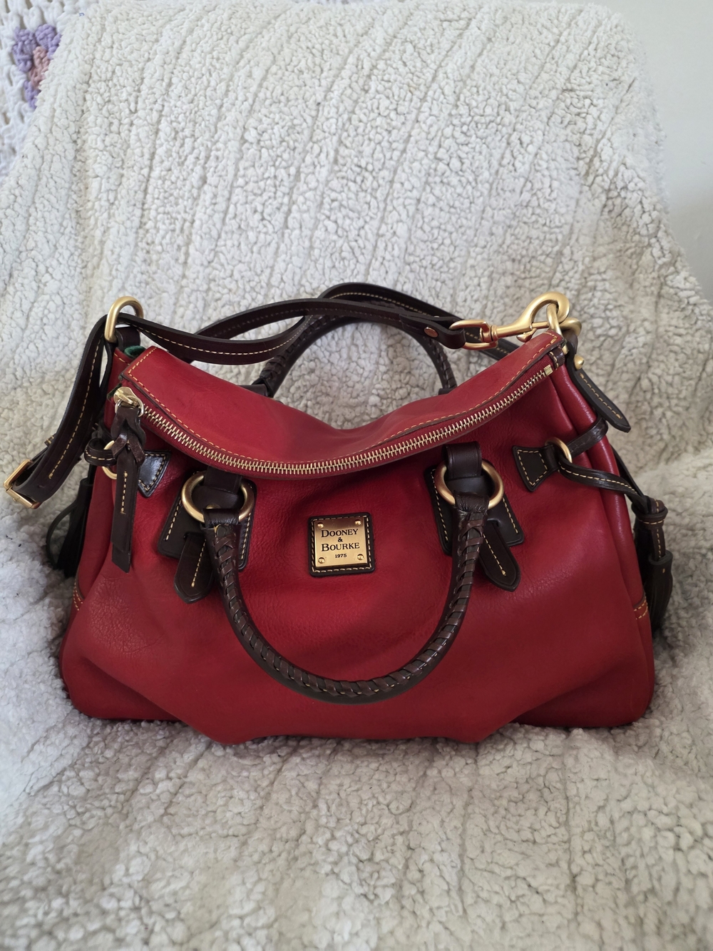 Dooney & Bourke Florentine Stanwich Satchel Red Brown Tmoro Trim NWOT